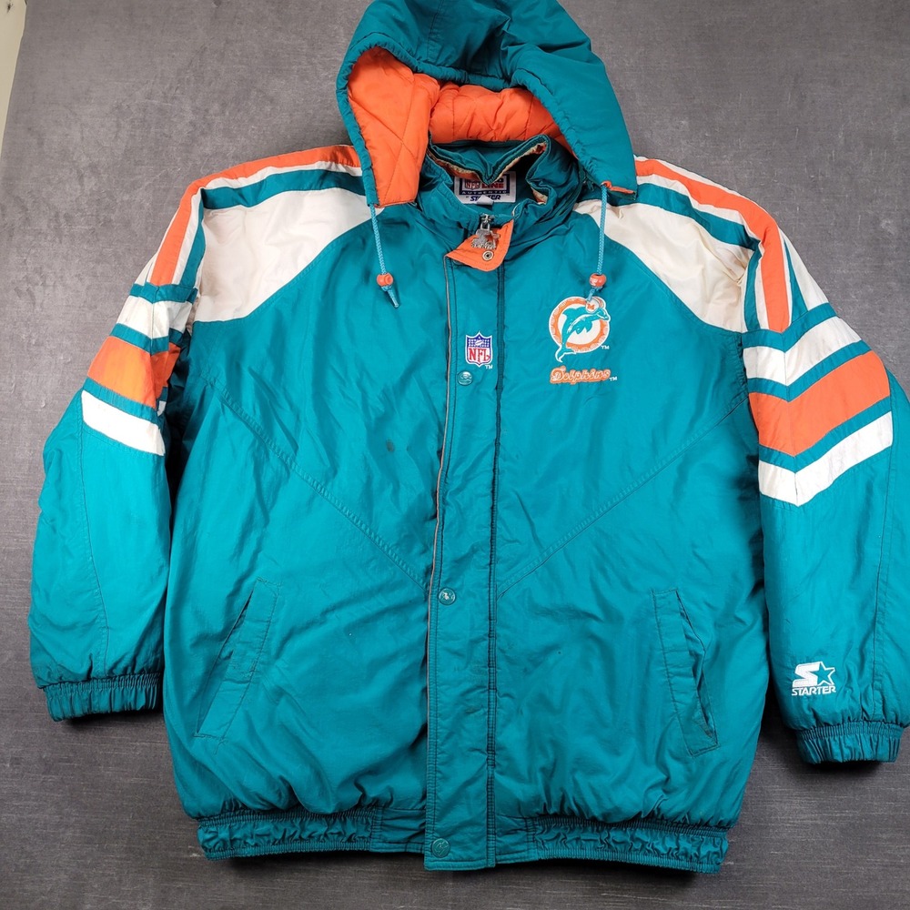 Starter Puffer Jacket Vintage 90s Mens XXL Teal Miami Dolphins Pro Line Flaws